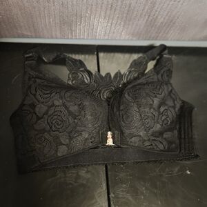 Lace Longline Bralette with Floral Detail - Black